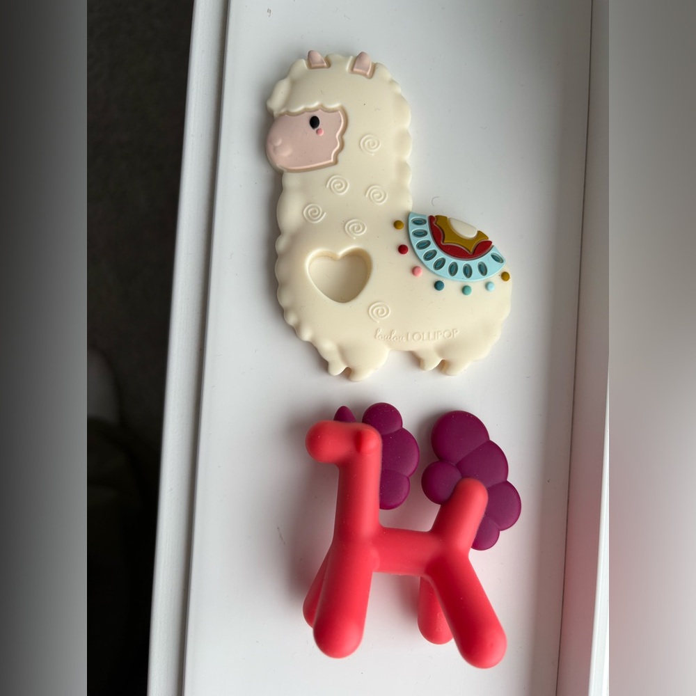 Silicone baby boon teether horse and Louloulollipop llama teether
